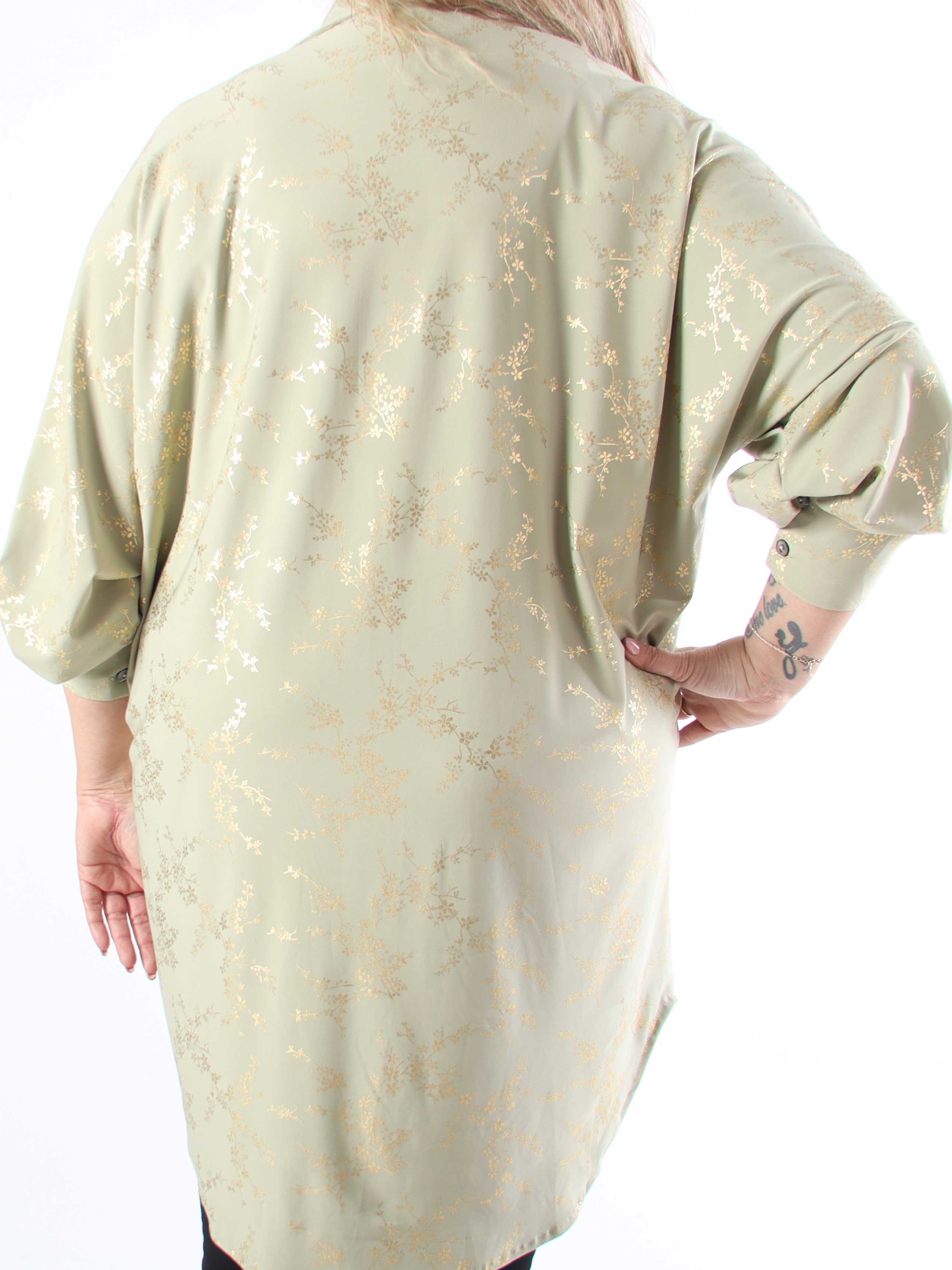 Mia Gold - Skjortklänning i plus size med resår och gulddetaljer